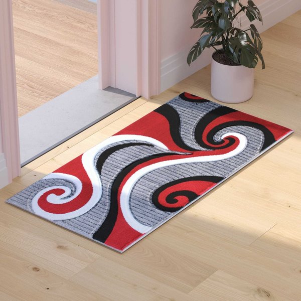 Flash Furniture Red 2' x 3' Modern Plush Abstract Area Rug KP-RG952-23-RD-GG